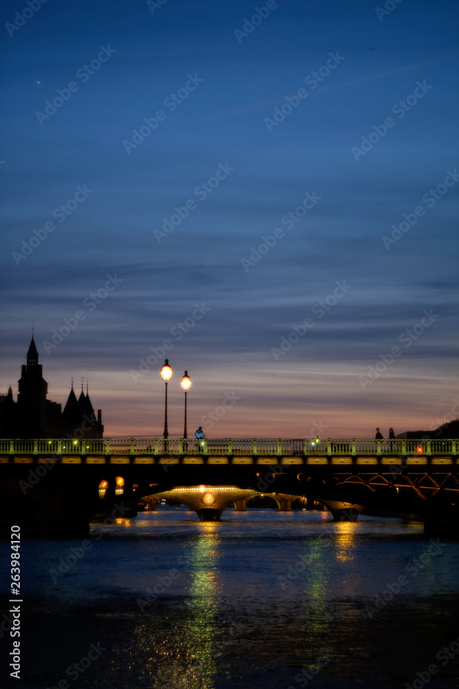 Bridge in Paris by Sunset with Seine
