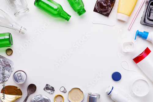 Selection of garbage for recycling - metal, plastic, and glass. Concept of recycling