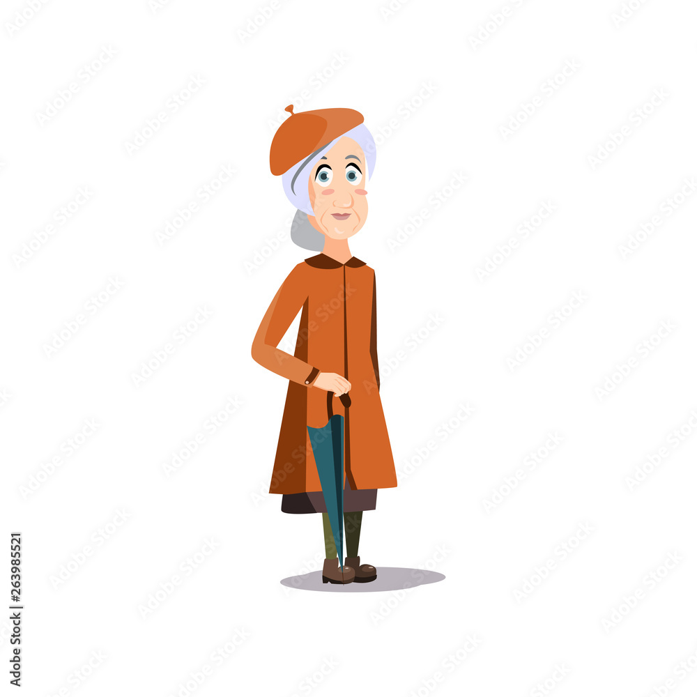 Cute retro fashion old woman in brown coat Cute retro fashion old woman in brown coat