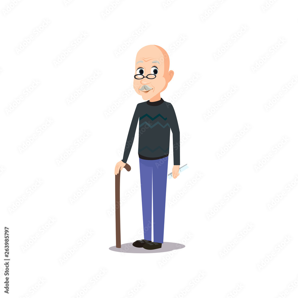 Fototapeta premium Cute smiling bald senior man with fresh newspaper