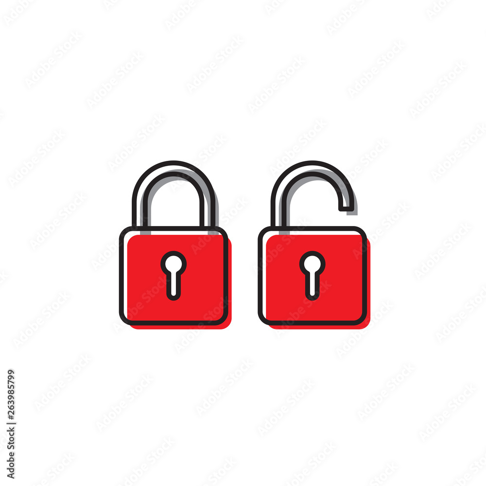 red security Lock Icon Flat Graphic Design isolated on white red security Lock Icon Flat Graphic Design isolated on white