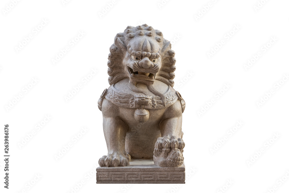 In front of, Lion statue in front of the church isolated on white background with clipping path