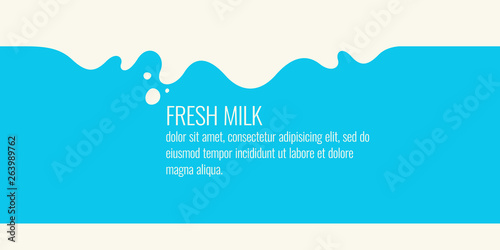 Modern poster fresh milk with splashes on a light blue background. Vector illustration