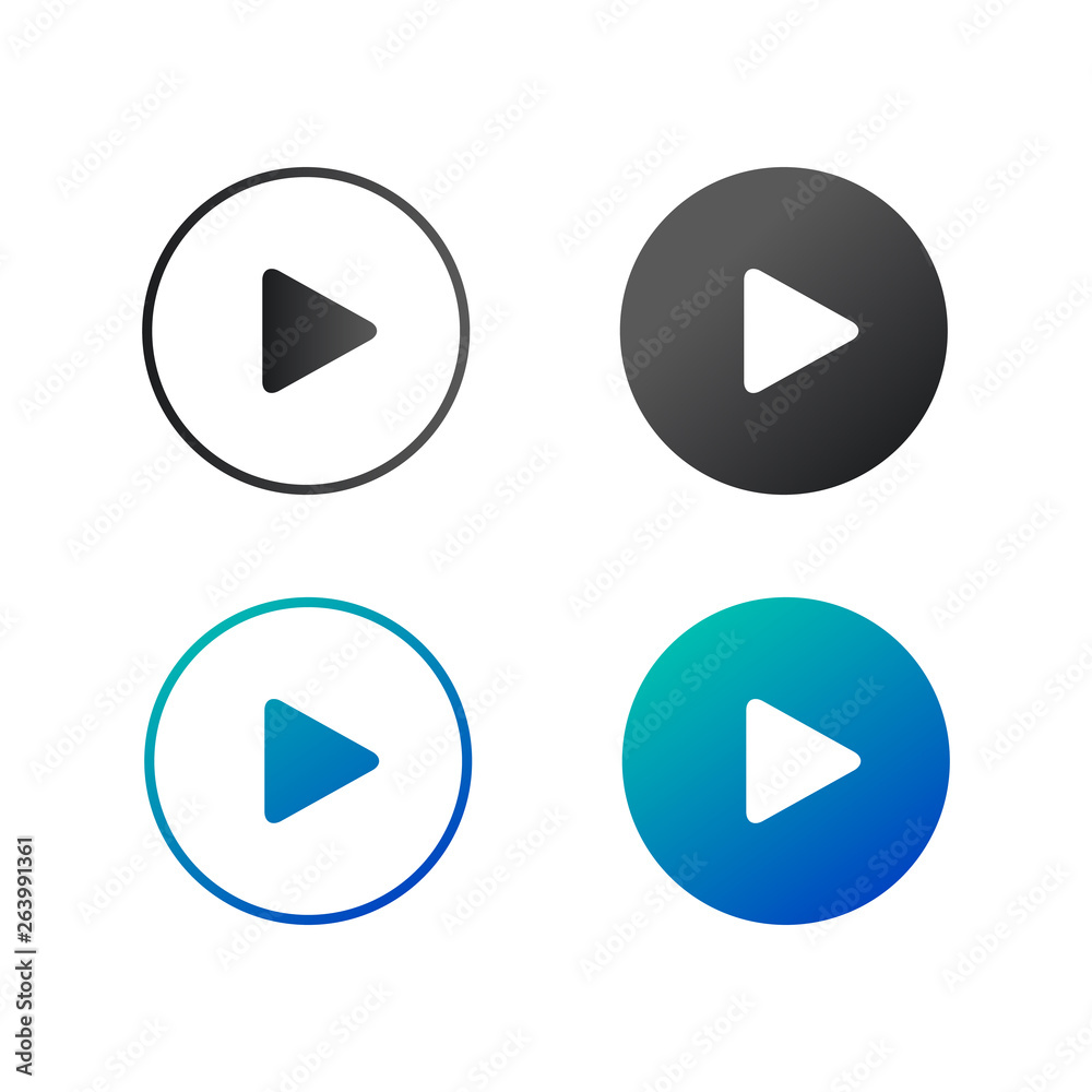 Play icon set in circles. Play buttons. Can be used for players, web, apps. Vector illustration isolated on white background. Play icon set in circles. Play buttons. Can be used for players, web, apps. Vector illustration isolated on white background.