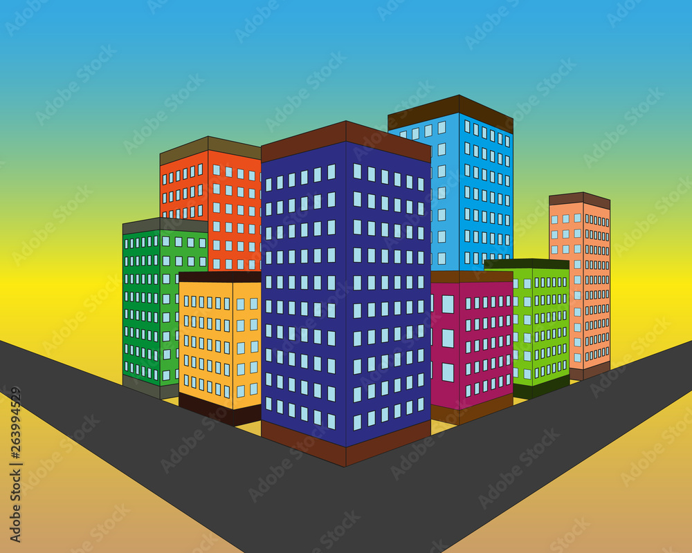 Set of vector flat style facades of panel houses. Classic blocks of flats architectural symbols and design elements. Collection for product promotion and advertising isolated on colored background