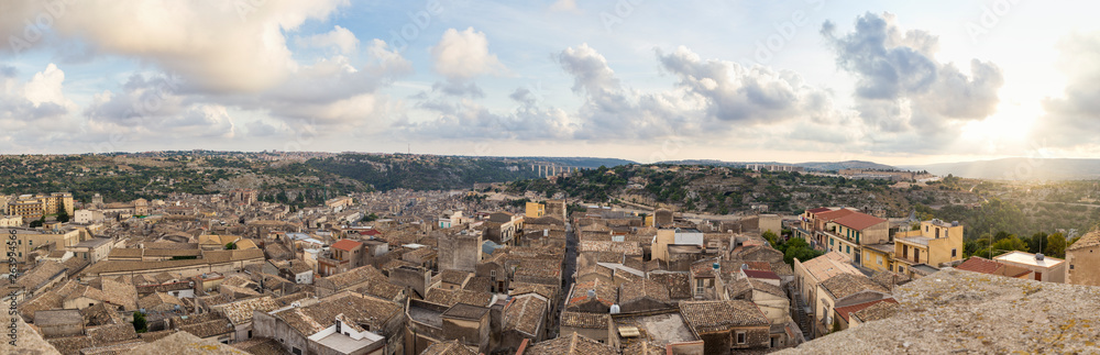 Italy, Sicily, Modica, townscape, panorama at dusk Italy, Sicily, Modica, townscape, panorama at dusk