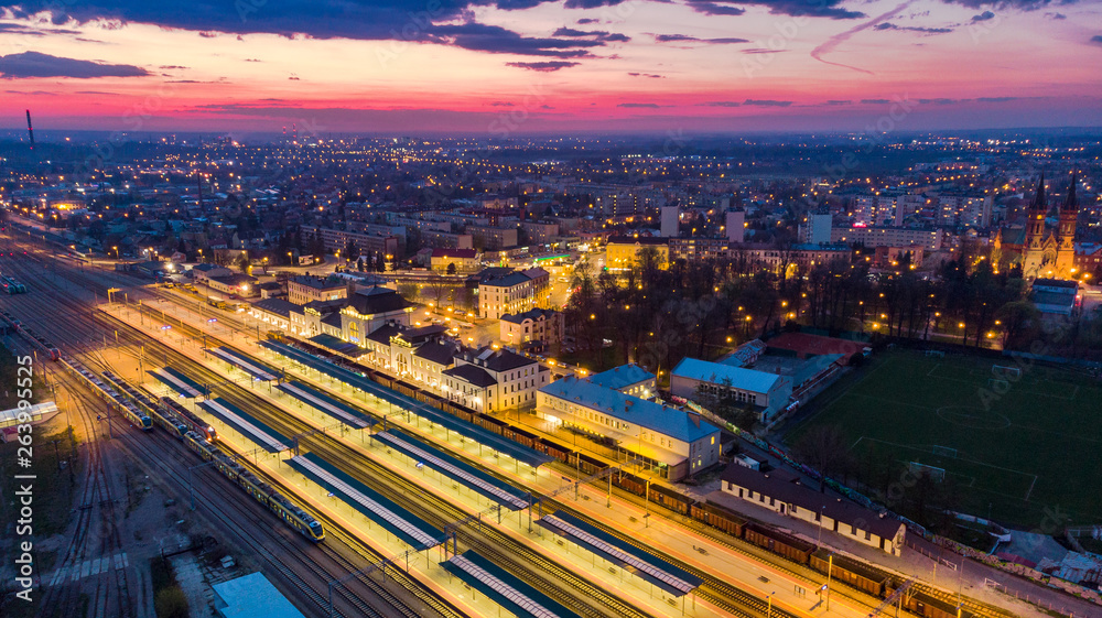 Cityscape of downtown of Tarnow in Poland, aerial view