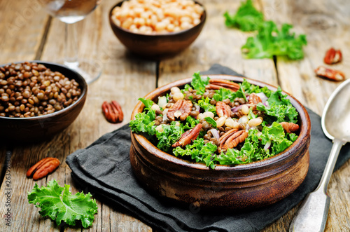 Kale pecan white beans lentils salad