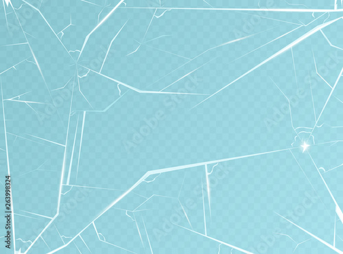 Realistic Detailed 3d Broken Blue Transparent Window Background. Vector