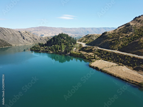 Lake Dunstan aerial view near Alexandra, Otago, New Zealand