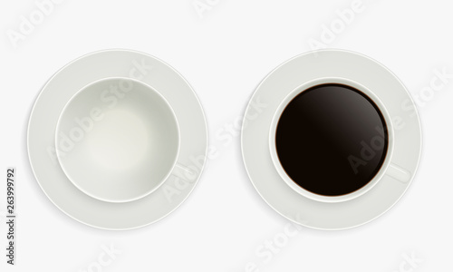 Coffee cup with saucer. Beige or porcelain porcelain on white background - vector
