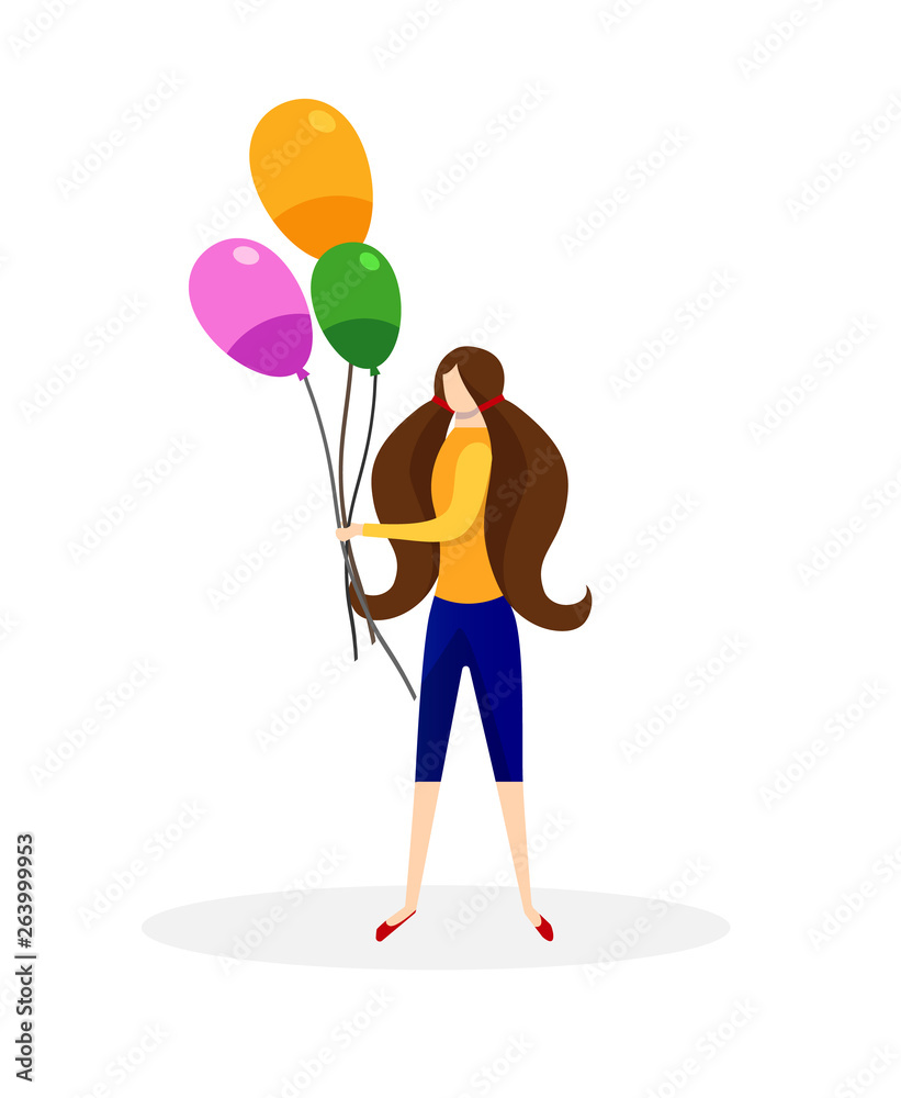 Teenage Girl Holding Bunch of Colorful Balloons. Teenage Girl Holding Bunch of Colorful Balloons.