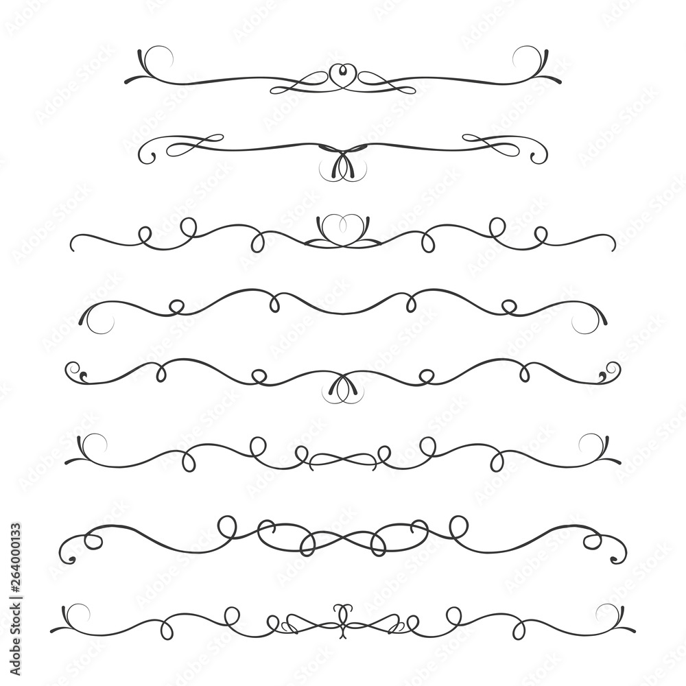 Thin line decoration dividers set,design elements isolated on white background, Thin line decoration dividers set,design elements isolated on white background,