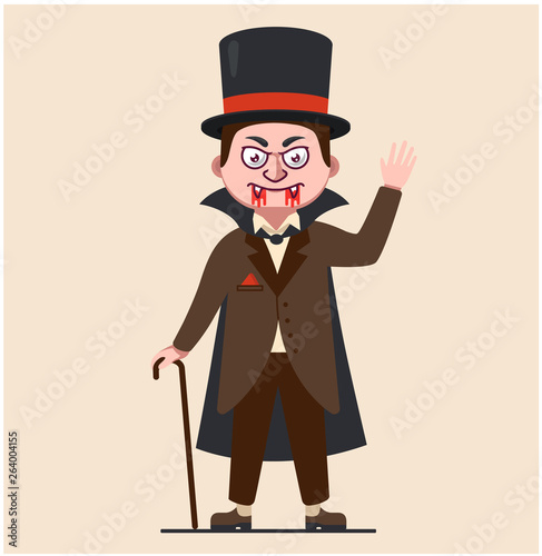 the hungryworld went outside to quench his hunger. the blood of the victim on the ghoul's fangs. Stylish 19th Century Bloodthirsty. vector character.