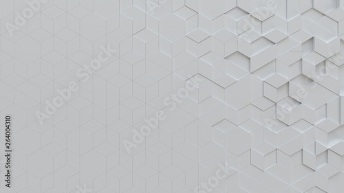 white abstract background with techie hexagons and triangles, 3D rendering, 3d illustration