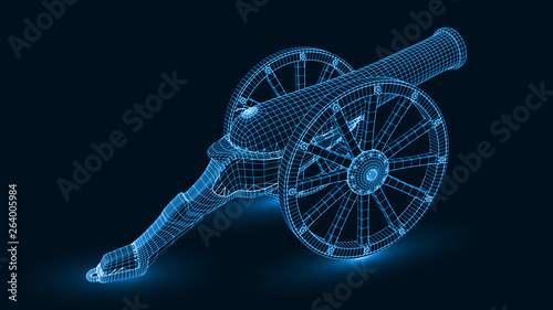 ramadan cannon with glowing wireframe. 3d style vector illustration