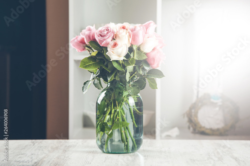 pink roses on jar