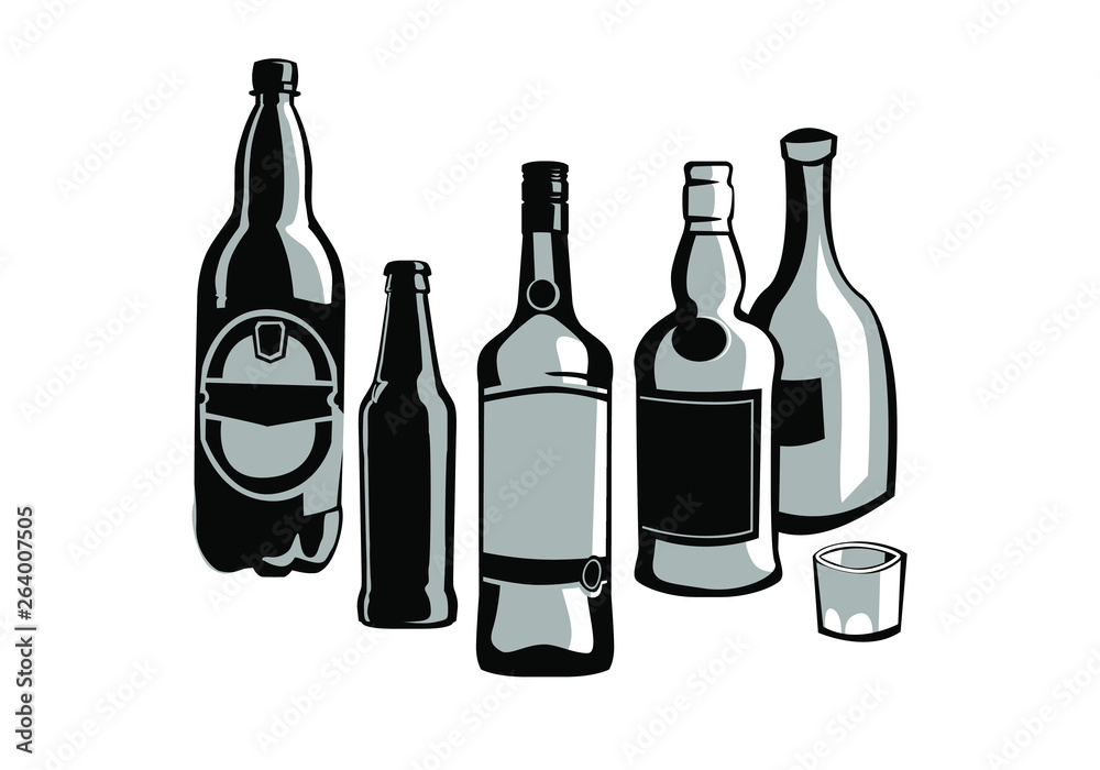 bottle collection. vector drawing for illustrations
