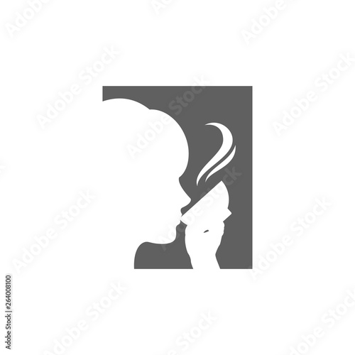 Woman drink coffee or tea from cup vector illustration. Silhouette Isolated on white background.