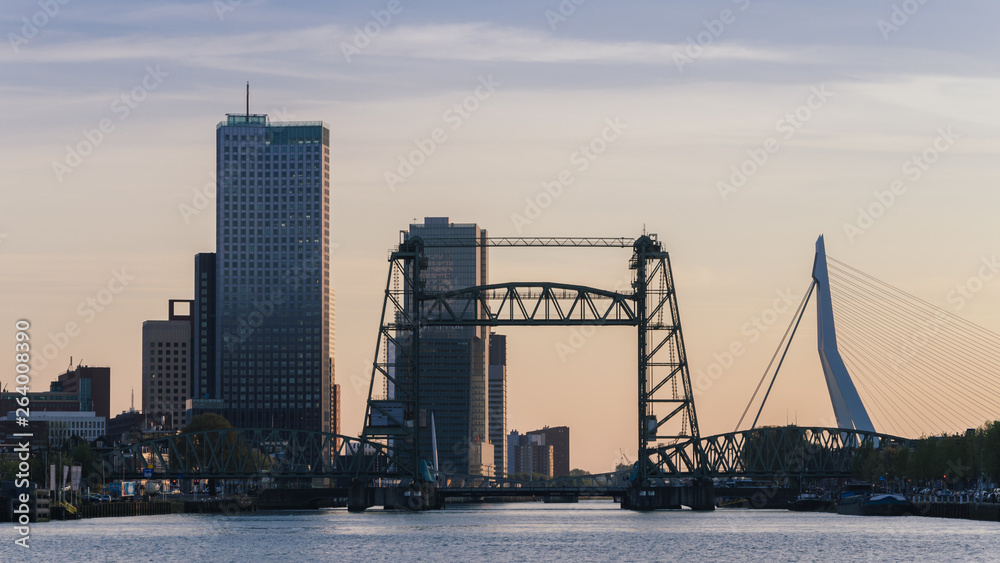 Skyline of Rotterdam With Erasmus Bridge and Kop van Zuid, Netherlands