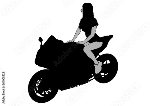 Old bike and beautiful women on white background