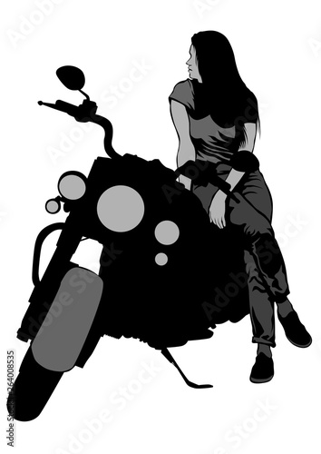 Old bike and beautiful women on white background