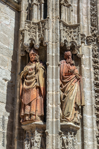 Religious Sculptures on the Cathedral in Seville, Spain