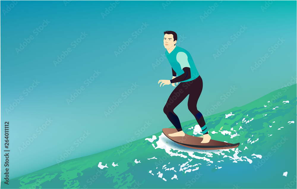 Surfer, vector illustration water sport pearson water
