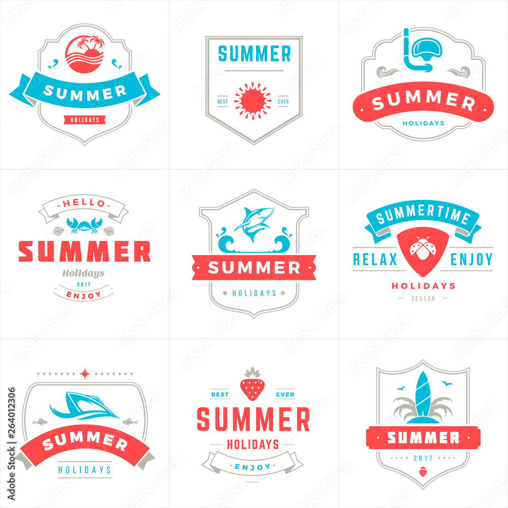Summer holidays labels and badges typography vector design