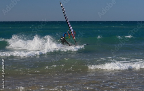 Windsurfer riding on the Black sea, Russia.