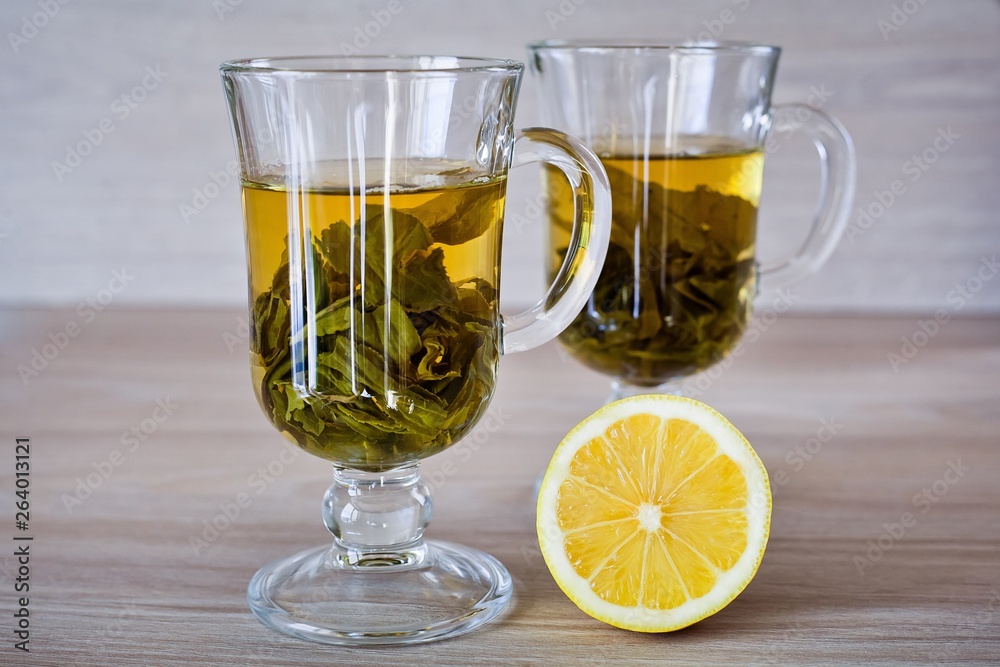 green tea on the table with lemon green tea on the table with lemon