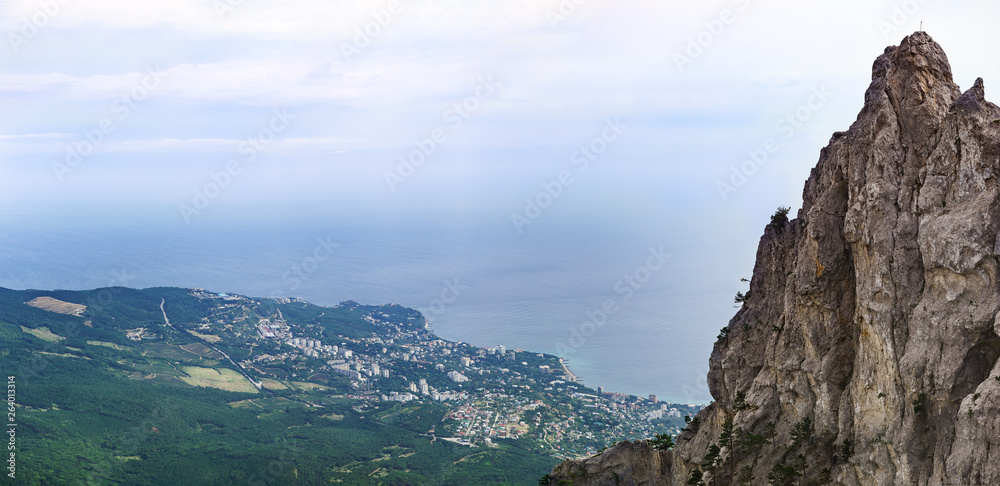 Panoramic view from AI-Petri mountain in the village of Gaspra in the Crimea. Green Peninsula in the Black sea