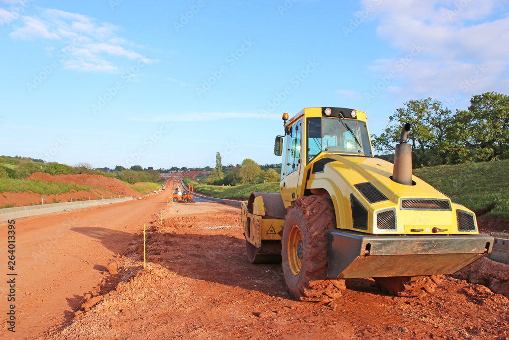 Roller on a road construction site Roller on a road construction site