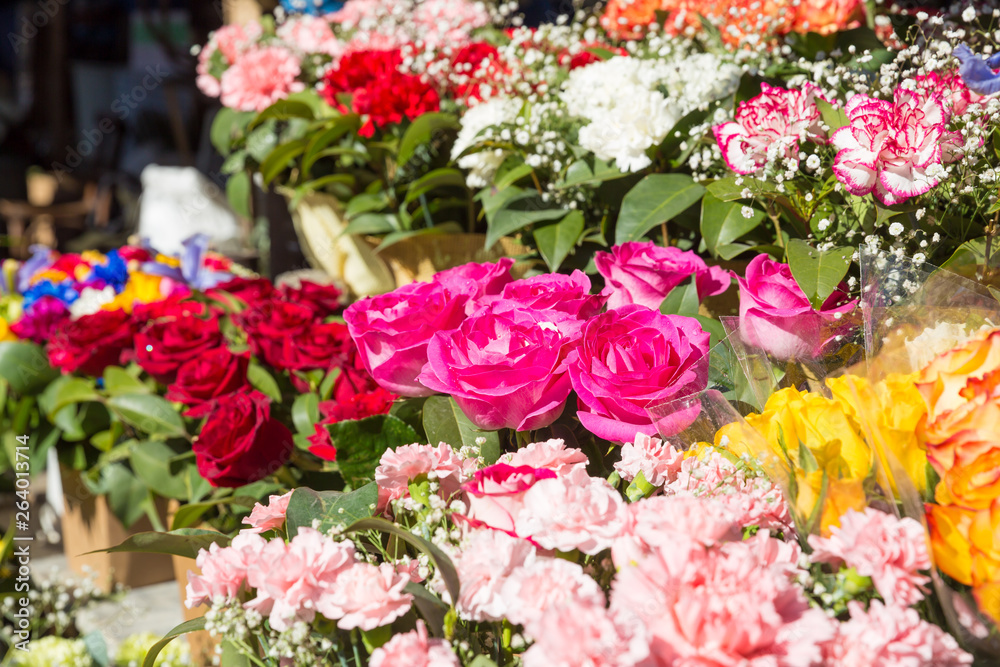 Photo of flower bazaar for graphic and web design, for website or mobile app.