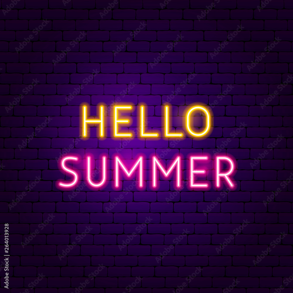 Hello Summer Text Neon Label