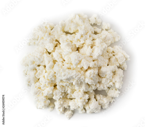 Cottage cheese on a white. The form of the top.