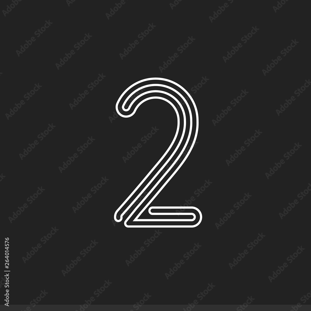 Lines number 2, thread maze style vector latin number for logo and monogram. Typography design. Lines number 2, thread maze style vector latin number for logo and monogram. Typography design.