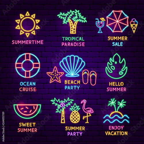 Summer Vacation Neon Label Set