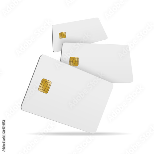 Realistic Detailed 3d Falling Blank Plastic Credit Card. Vector