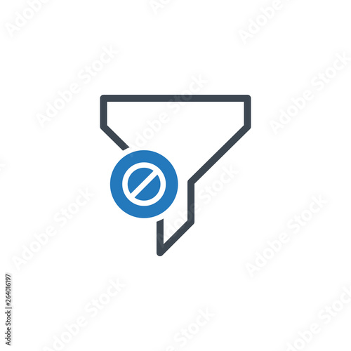 Filter icon with not allowed sign. Funnel icon and block, forbidden, prohibit symbol