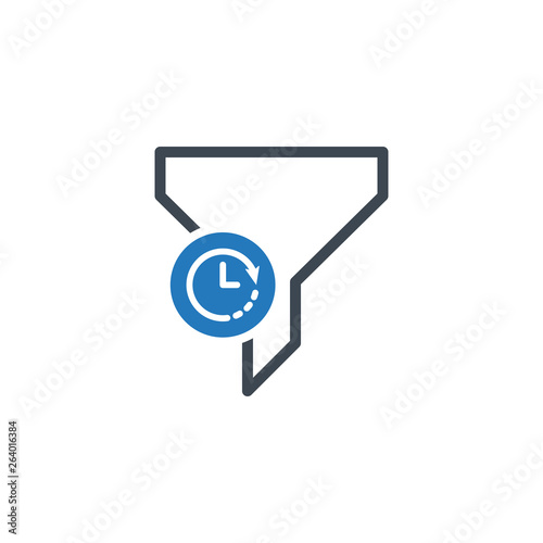 Filter icon with clock sign. Funnel icon and countdown, deadline, schedule, planning symbol