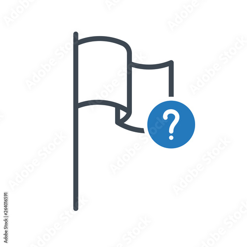 Flag icon with question mark. Location marker icon and help, how to, info, query symbol