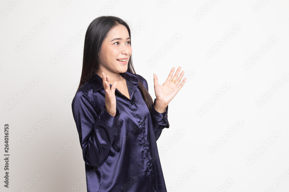 Young Asian woman is surprised and smile. Young Asian woman is surprised and smile.