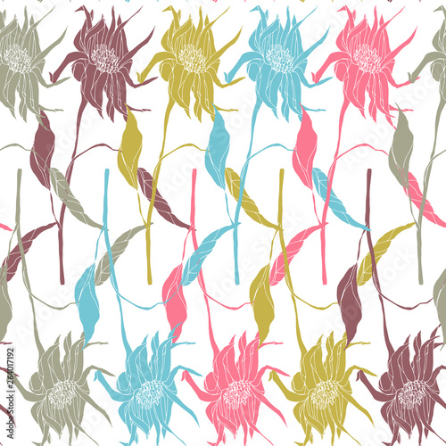 Wallpaper Mural Blooming Flowers. Realistic isolated seamless flower pattern. Vintage background. Wallpaper. Hand drawn. Vector illustration. Torontodigital.ca