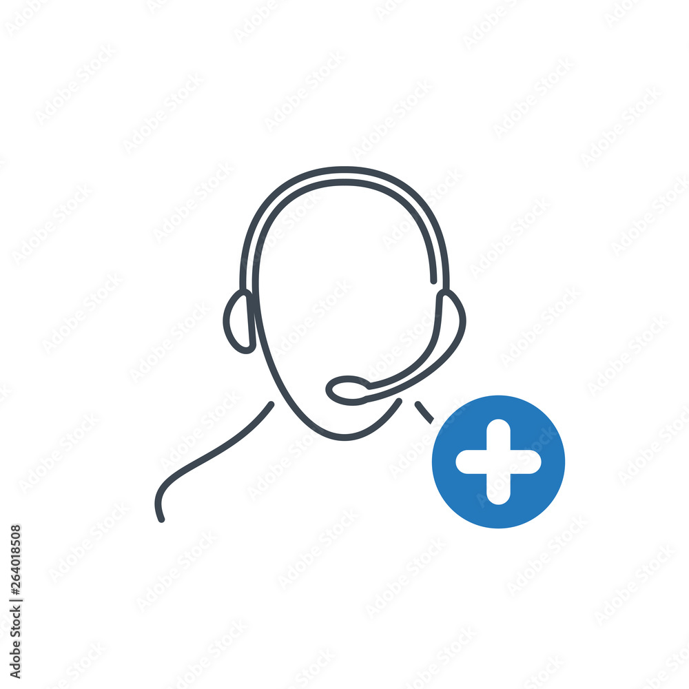 Support icon with add sign. Customer service agent with headset icon and new, plus, positive symbol Support icon with add sign. Customer service agent with headset icon and new, plus, positive symbol