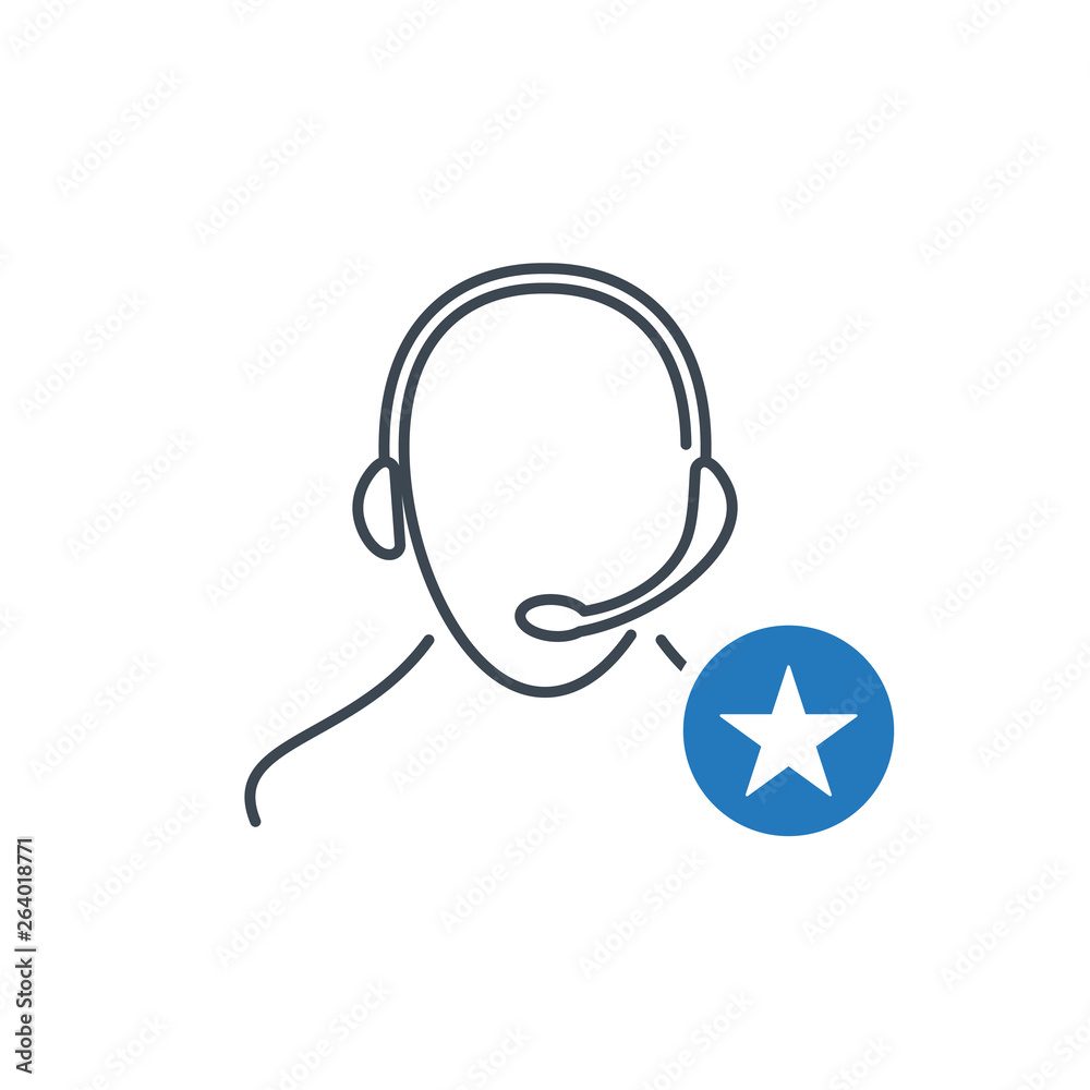 Support icon with star sign. Customer service agent with headset icon and best, favorite, rating symbol Support icon with star sign. Customer service agent with headset icon and best, favorite, rating symbol