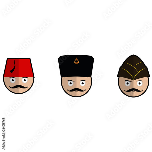 Vectoral cartoon illustration set of Ottoman / Turkish heads: headdresses.