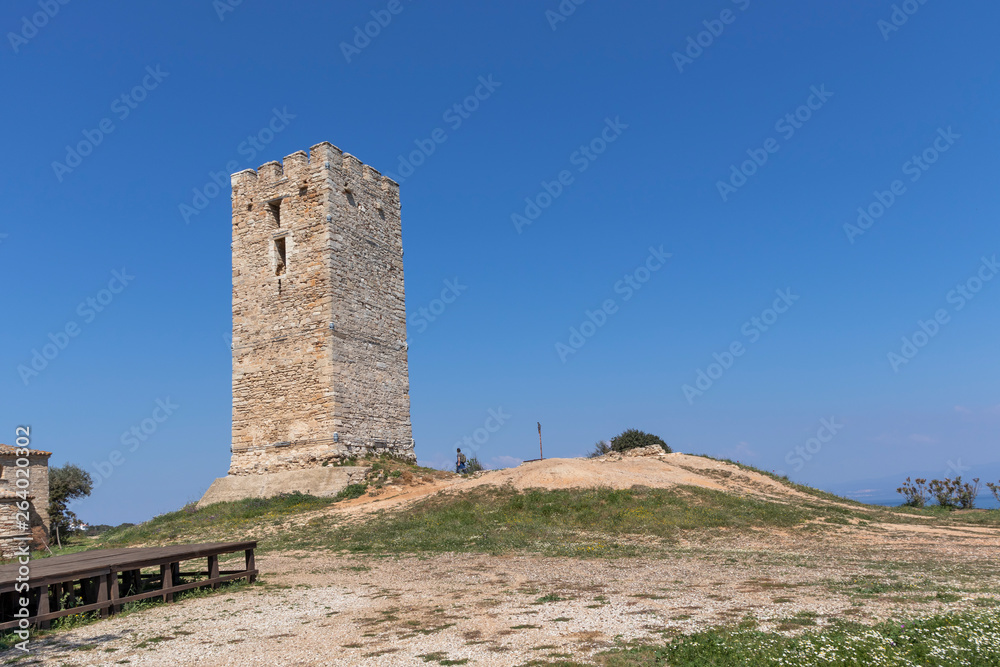 Ancient Byzantine Tower in town of Nea Fokea, Kassandra, Chalkidiki, Central Macedonia, Greece