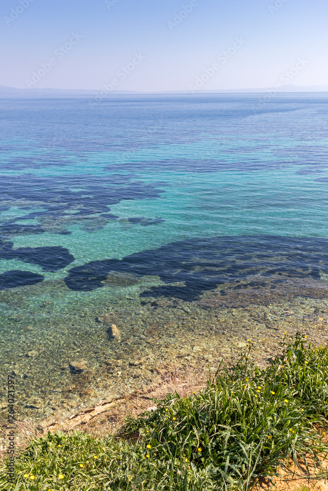 Obraz premium Amazing seascape of coastline of town of Nea Fokea, Kassandra, Chalkidiki, Central Macedonia, Greece
