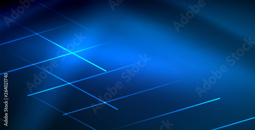 Neon glowing techno lines, blue hi-tech futuristic abstract background template with lights